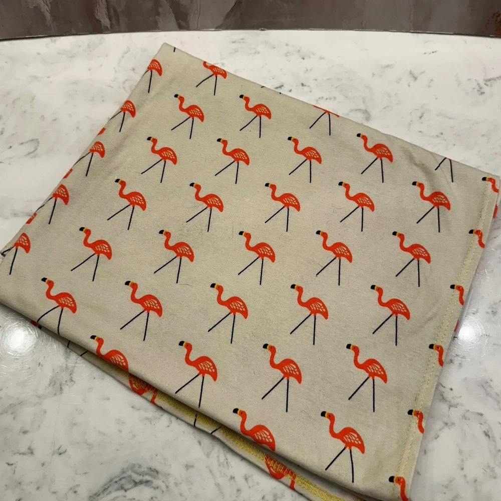 Sunrise Bliss Organic Cotton Hair Towel Wrap Flamingo Print Made in USA Cream